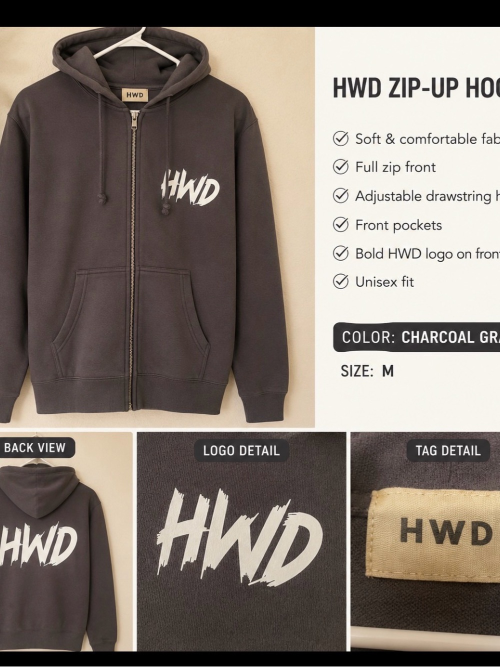 HWD gray hoodie size M